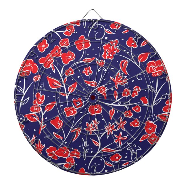Rött och blått Blommönster Darttavla (Framsidan)