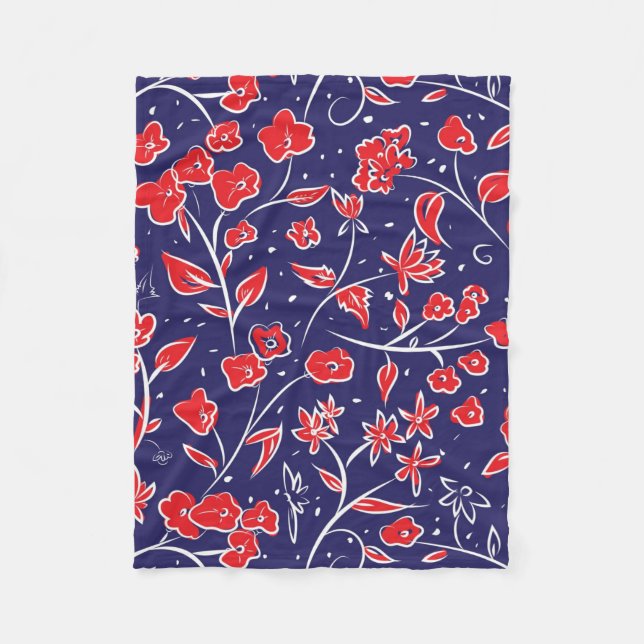 Rött och blått Blommönster Fleecefilt (Framsidan)