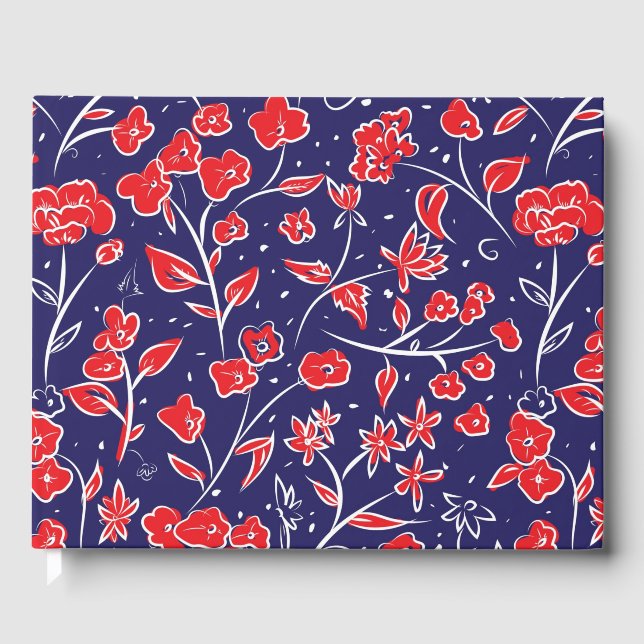 Rött och blått Blommönster Gästböcker (Framsida)