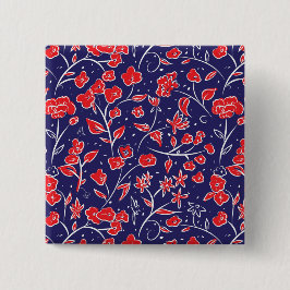 Rött och blått Blommönster Knapp