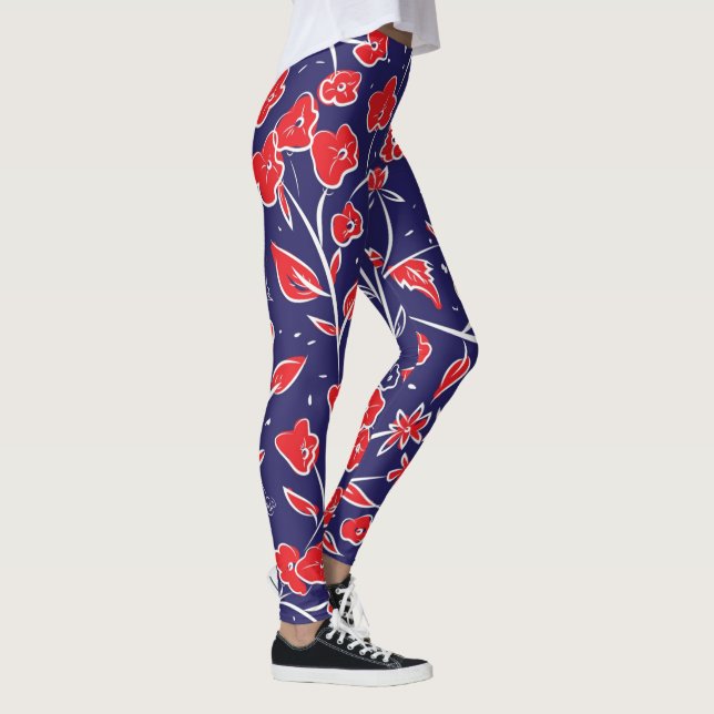 Rött och blått Blommönster Leggings (Höger)