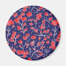 Rött och blått Blommönster Magnet