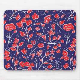 Rött och blått Blommönster Musmatta