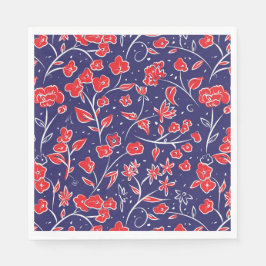 Rött och blått Blommönster Pappersservett