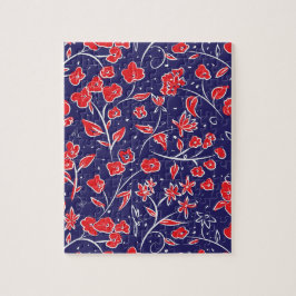 Rött och blått Blommönster Pussel