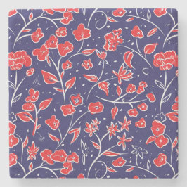 Rött och blått Blommönster Stenunderlägg