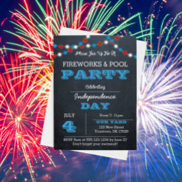 Rött och blått Fireworks i krita Inbjudningar