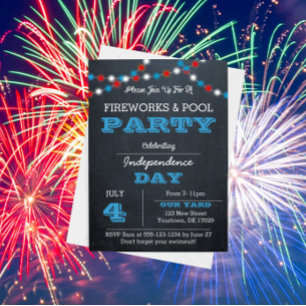 Rött och blått Fireworks i krita Inbjudningar
