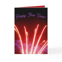 Rött och blått Fireworks-nyårskort för Helgdag