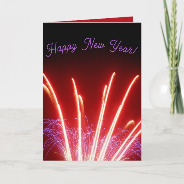 Rött och blått Fireworks-nyårskort för Helgdag Helgkort (Framsida)