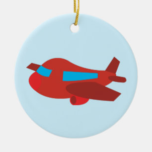 Rött och blått flygplan julgransprydnad keramik