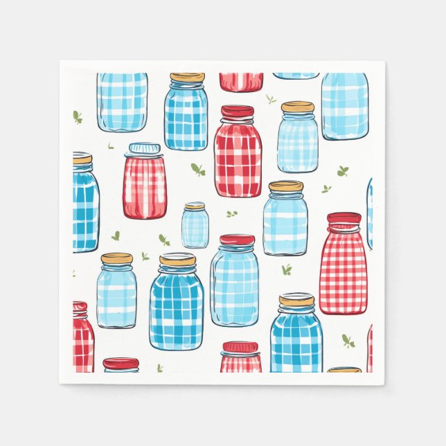 Rött och blått gingham-murarluckemönster  pappersservett (Framsidan)