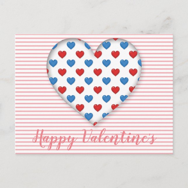 Rött och blått hjärta vykort (Framsida)