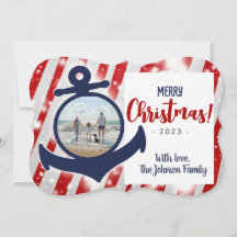 Rött och blått Nautical Anchor God jul-kort