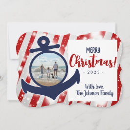 Rött och blått Nautical Anchor God jul-kort