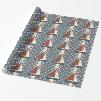 Rött och blått segelbåtspapper presentpapper