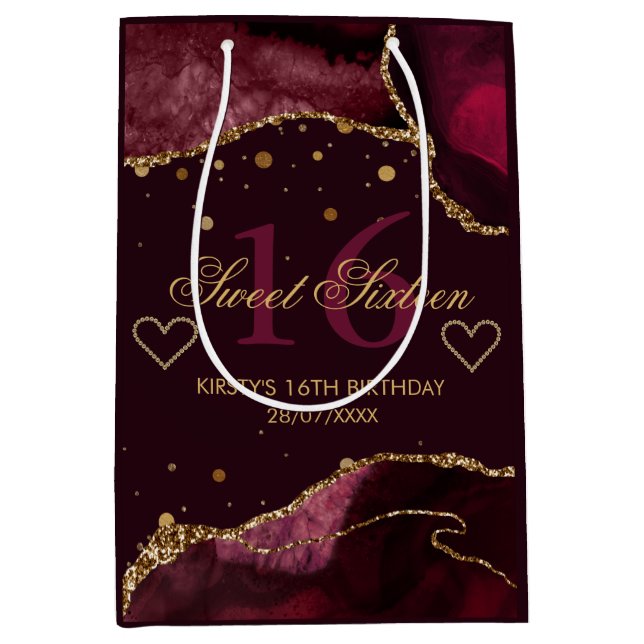 Rött och falskt guld glitter agat Sweet 16  (Framsidan)