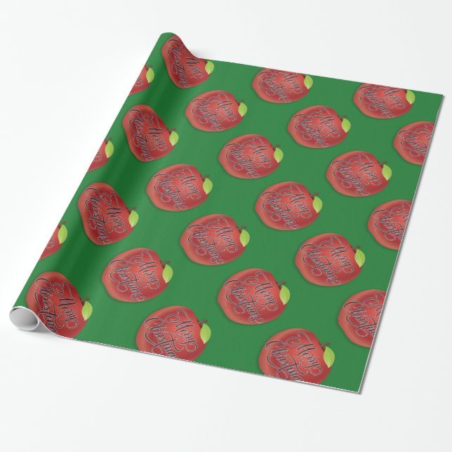 Rött och grönt äpple julklappspapper presentpapper (Utrullad)