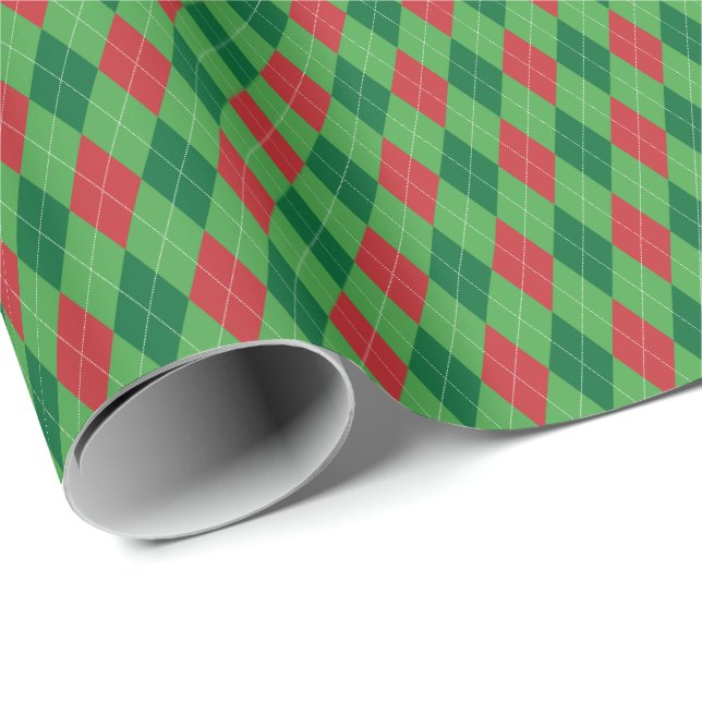 Rött och grönt Argyle-inslagspapper Presentpapper (Rullad Hörn)