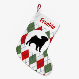 Rött och grönt Argyle mönster för personligmops Liten Julstrumpa