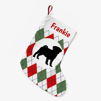 Rött och grönt Argyle mönster för personligmops Liten Julstrumpa