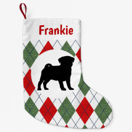 Rött och grönt Argyle mönster för personligmops Liten Julstrumpa