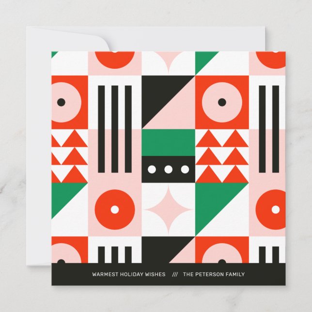 Rött och Grönt Bauhaus Mönster Modernt Julkort (Framsida)