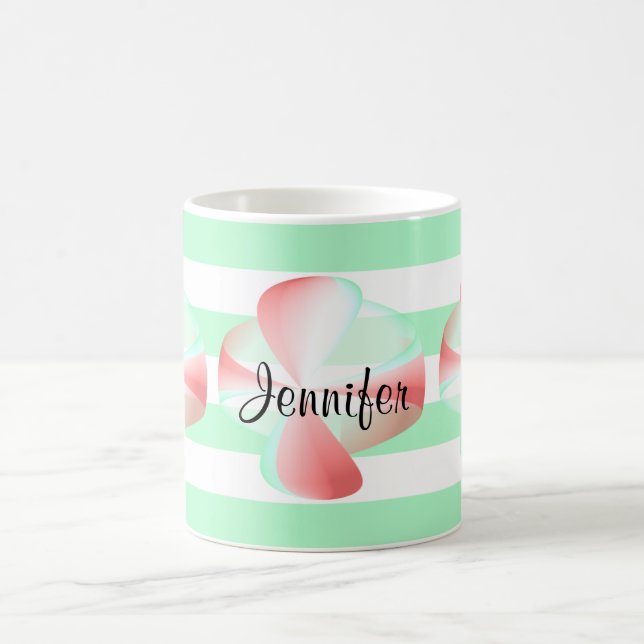 Rött och grönt cirkulärt mönster med gröna ränder kaffemugg (Center)