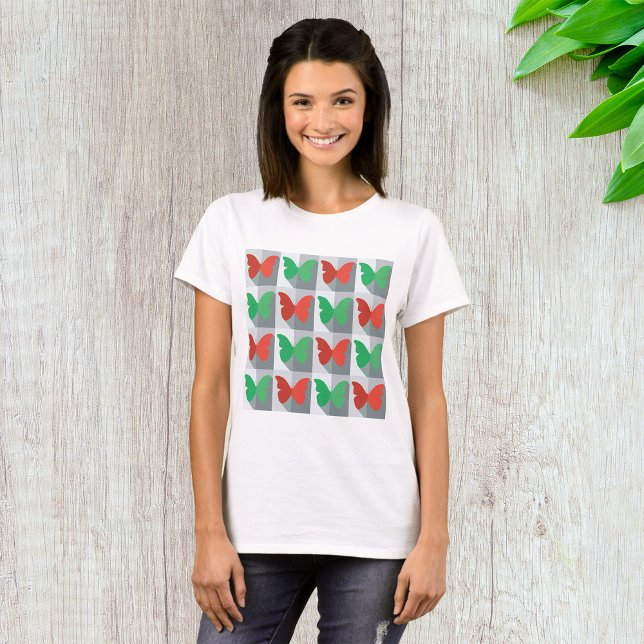Rött och grönt fjärilmönster t shirt (Skapare uppladdad)