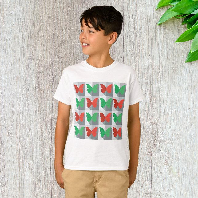 Rött och grönt fjärilmönster t shirt (Skapare uppladdad)