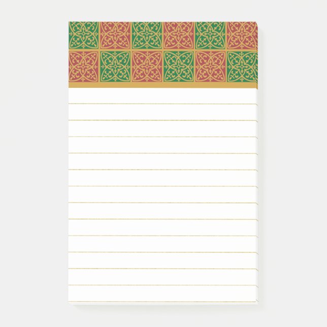 Rött och grönt Fleur-de-lis-mönster Post-it Block (Framsida)