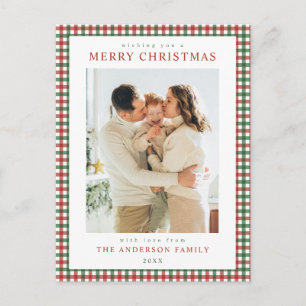 Rött och grönt Gingham jul foto Helg Vykort
