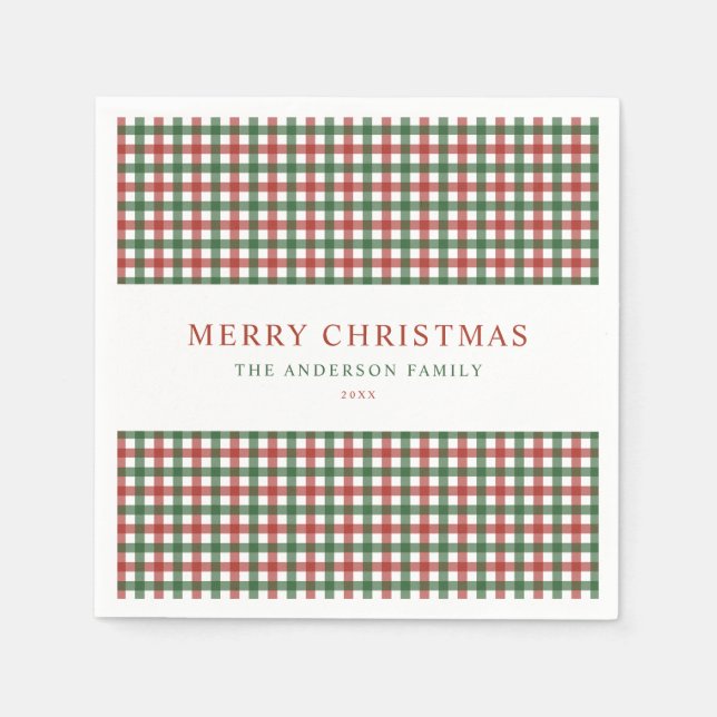 Rött och grönt gingham jul pappersservett (Framsidan)