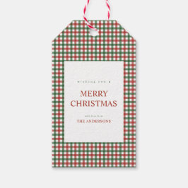 Rött och grönt gingham jul presentetikett
