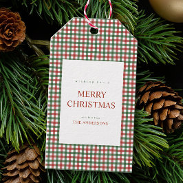 Rött och grönt gingham jul presentetikett