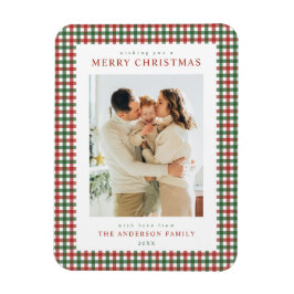 Rött och grönt Gingham julfoto Magnet