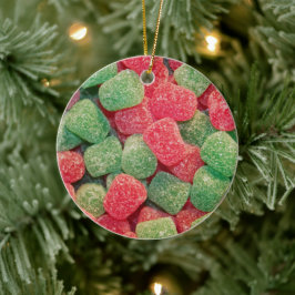Rött och grönt Gumdrops Godisfoto Julgransprydnad Keramik