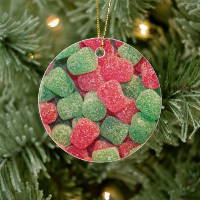 Rött och grönt Gumdrops Godisfoto Julgransprydnad Keramik (Träd)