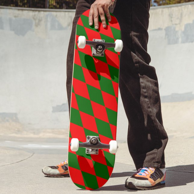 Rött och grönt Harlekinrutigt mönster Mini Skateboard Bräda 18,5 Cm (Skapare uppladdad)