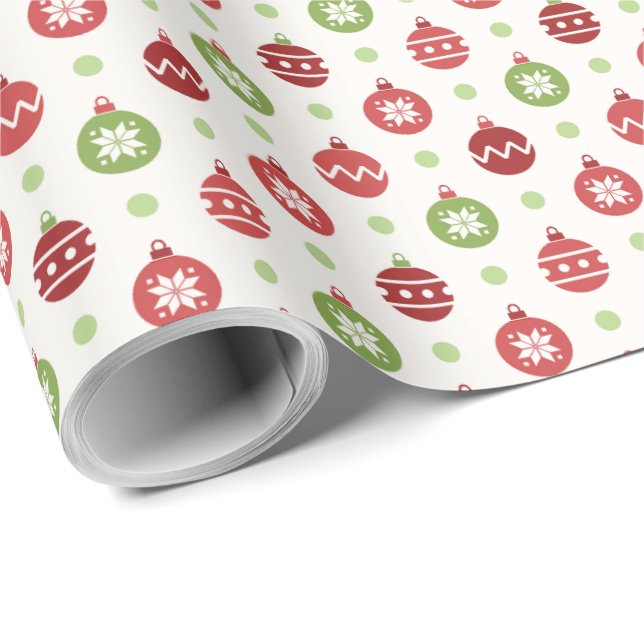 Rött och grönt julgransprydnadsmönster presentpapper (Rullad Hörn)