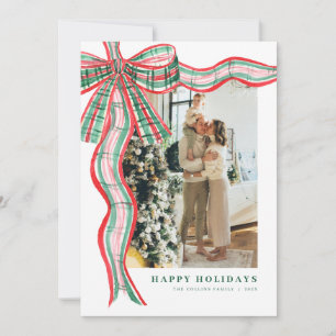 Rött och Grönt julklapp Bow-fotokort Helgdag Julkort