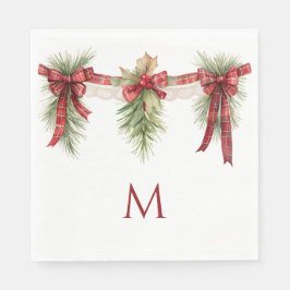 Rött och grönt monogram julfirande pappersservett