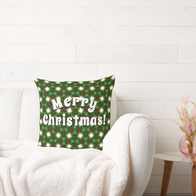 Rött och grönt mönstrat God Jul Kudde (Soffa)