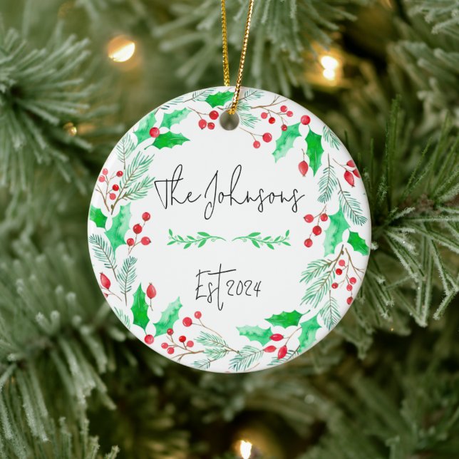 rött och grönt nyligen gift föräldralös familj julgransprydnad keramik (Träd)