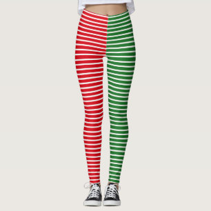 Rött och grönt randigt för julälva leggings