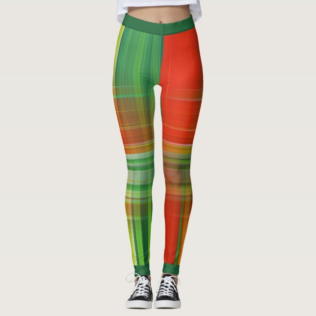 Rött och grönt rutigt leggings (Framsida)
