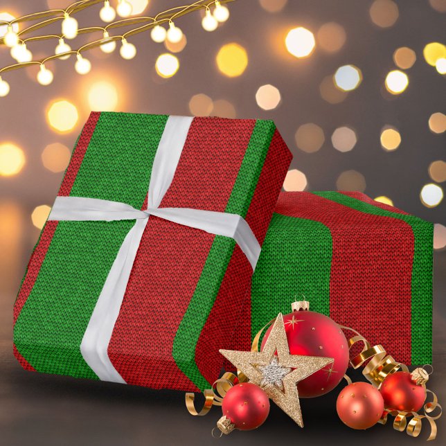 Rött och grönt stickat julfirande presentpapper (Skapare uppladdad)