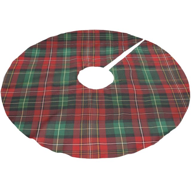 Rött och grönt tartanrutigt julgransmatta borstad polyester (Vinklad)