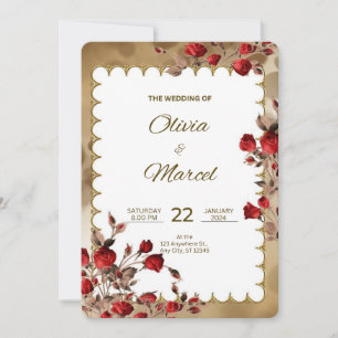 Rött och guld elegant bröllop inbjudningar