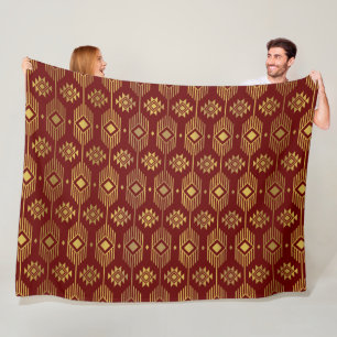 Rött och guld etniskt ikat geometriskt mönster fleecefilt